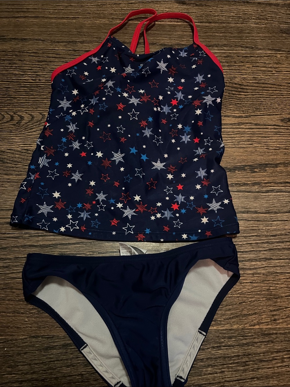 Speedo Navy Star Print Tankini with Red Trim